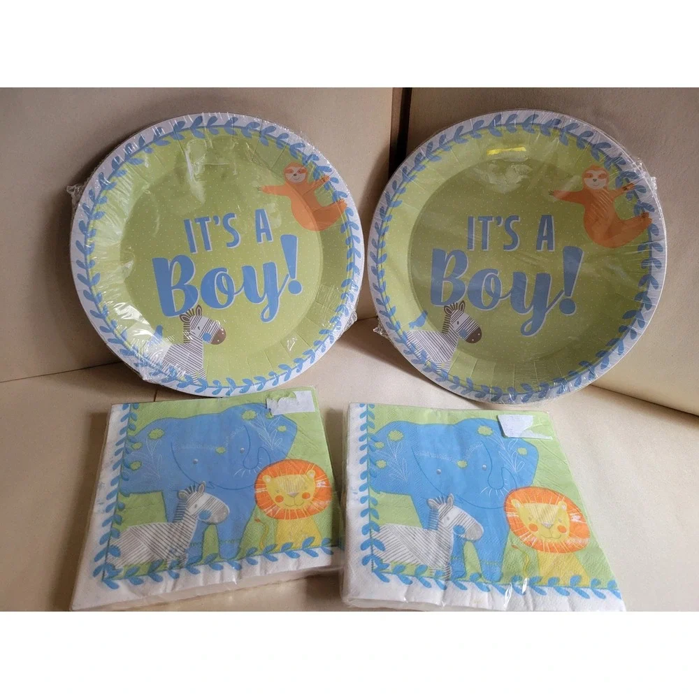 Oh Baby It's A Boy Jungle‎ Safari Shower Plates and Napkins Set 82pc Bundle